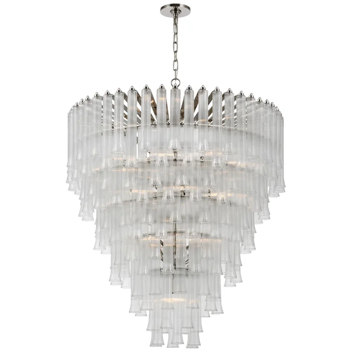 Julie Neill Lorelei X-Large Waterfall Chandelier in Polished Nickel with Clear Glass Ceiling Light W34.75″ x H42.75″