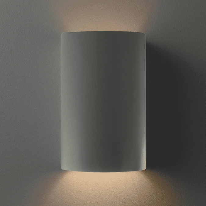 Justice Design CER-0945-PWGN Ambiance Small Cylinder Contemporary Pewter Green LED Ceramic Lamp Sconce