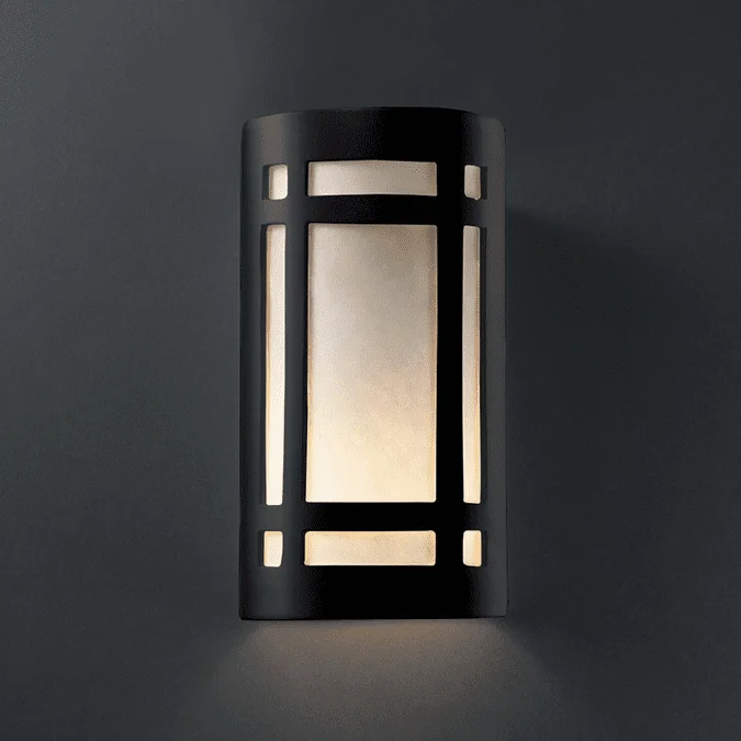 Justice Design CER-5490W Ambiance Large Craftsman Window Contemporary Ceramic LED Outdoor Lamp Sconce