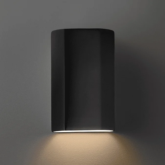 Justice Design CER-5500W-CRB Ambiance Flat Cylinder Modern Carbon Matte Black LED Outdoor Ceramic Wall Sconce Lighting