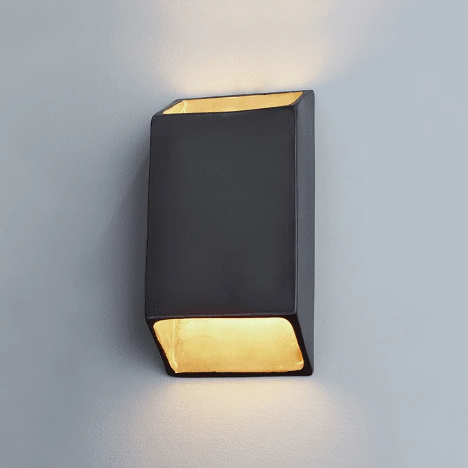 Justice Design CER-5875-CBGD Ambiance Large Tapered Rectangle Modern Carbon Matte Black with Champagne Gold LED Ceramic Wall Light Sconce