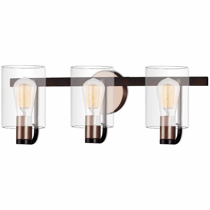 Justice Design FSN-8083-CLER-MBBR Fusion Poise Modern Matte Black w/ Brass Accents 3-Light Bathroom Vanity Light