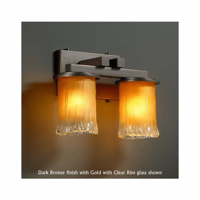 Justice Design GLA-8772-16 Dakota 2-Light Straight-Bar Vanity Light with Cylinder Rippled Rim Glass