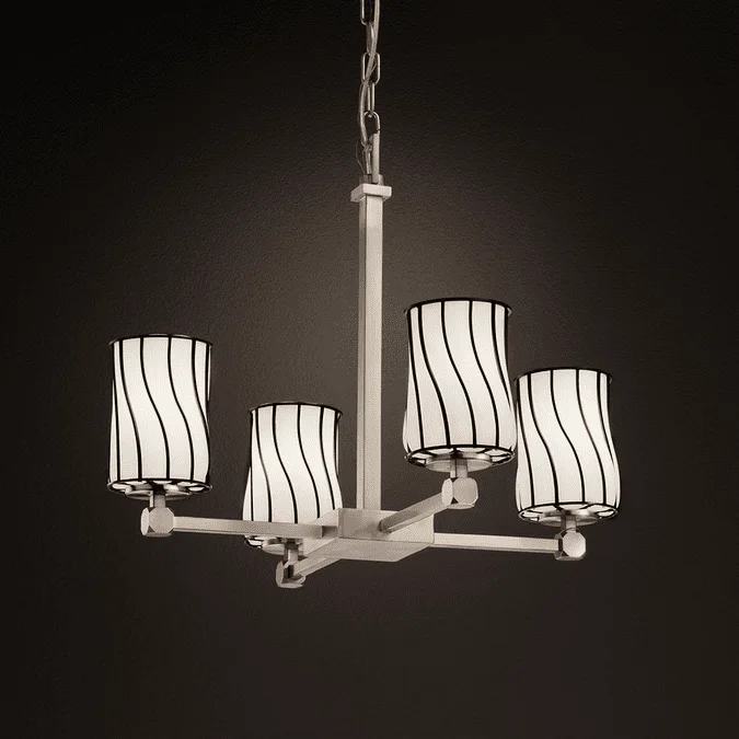 Justice Design WGL-8420 Tetra Wire Glass Contemporary Mini Chandelier Light