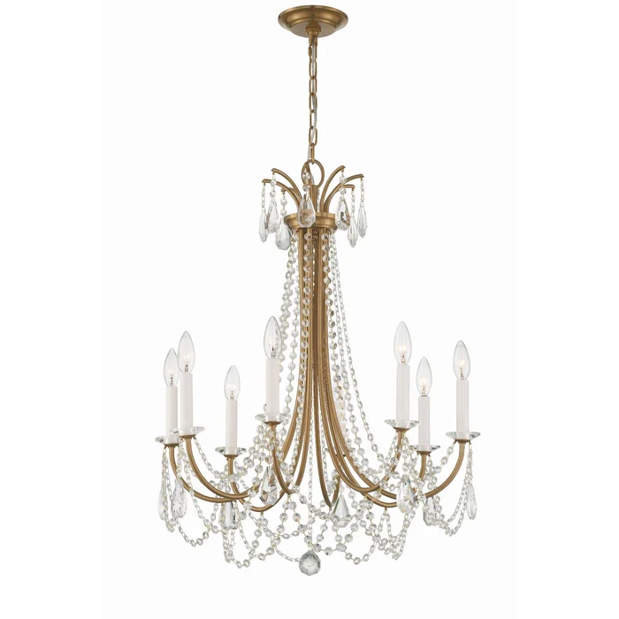 Karrington 8 Light Aged Brass Chandelier Hand Cut Crystal 26″W x 31″H x 26″D