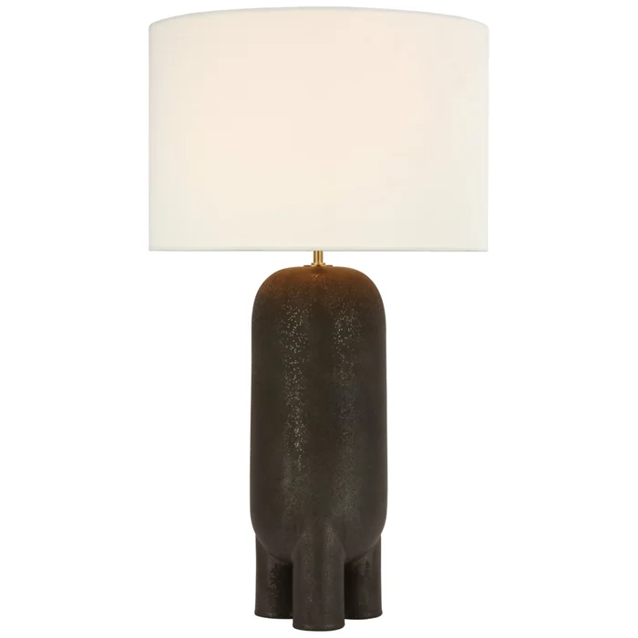 Kelly Wearstler Chalon Large Table Lamp in Stained Black Metallic with Linen Shade W17″ x H30″