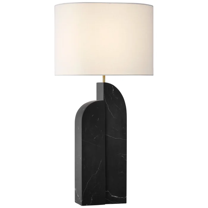 Kelly Wearstler Savoye Large Left Table Lamp in Black Marble with Linen Shade W18″ x H34″