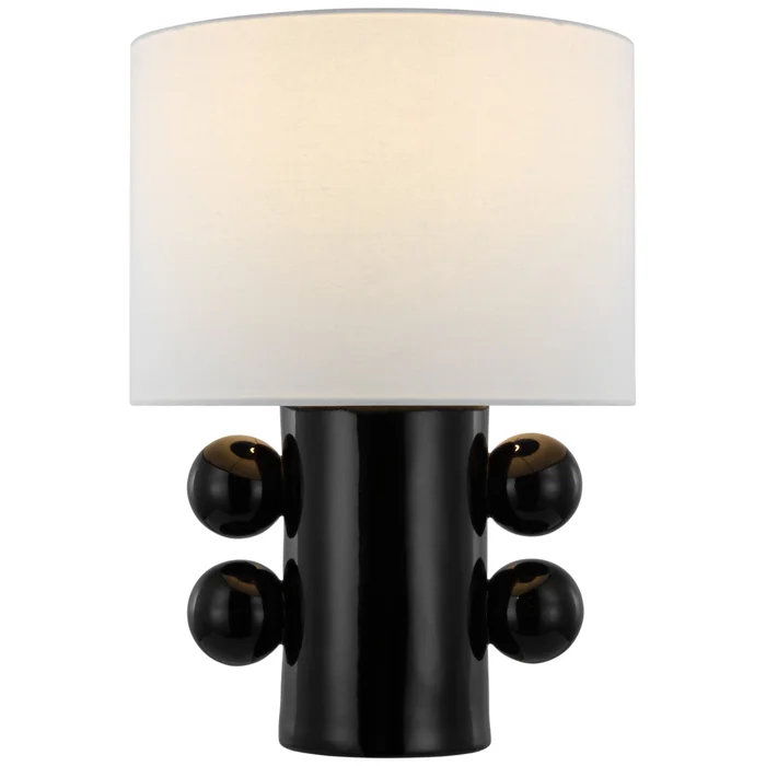 Kelly Wearstler Tiglia Low Table Lamp in Black with Linen Shade W14.75″ x H20.5″