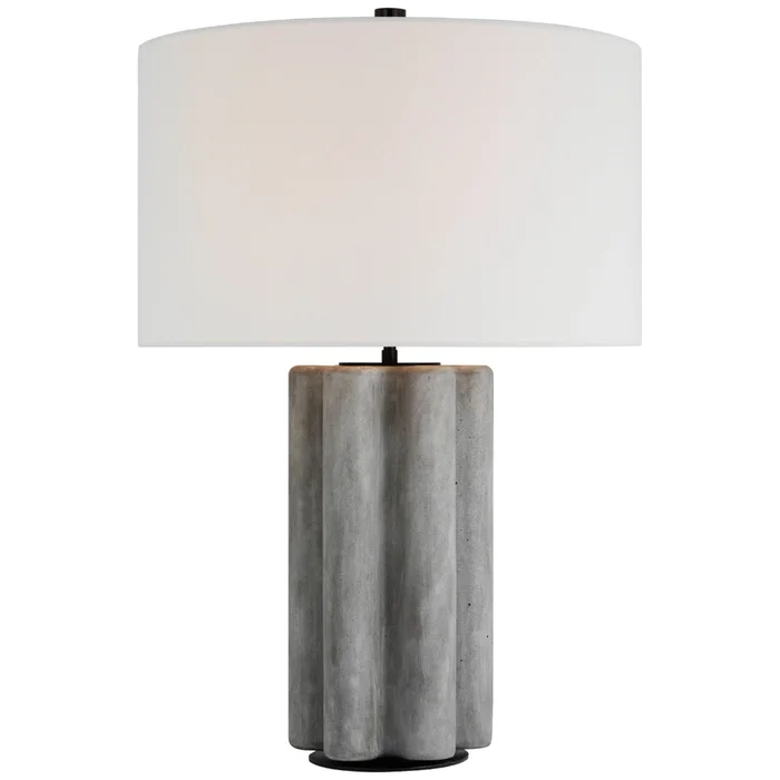 Kelly Wearstler Vellig Medium Table Lamp in Oyster Stained Concrete with Linen Shade W19.75″ x H28″