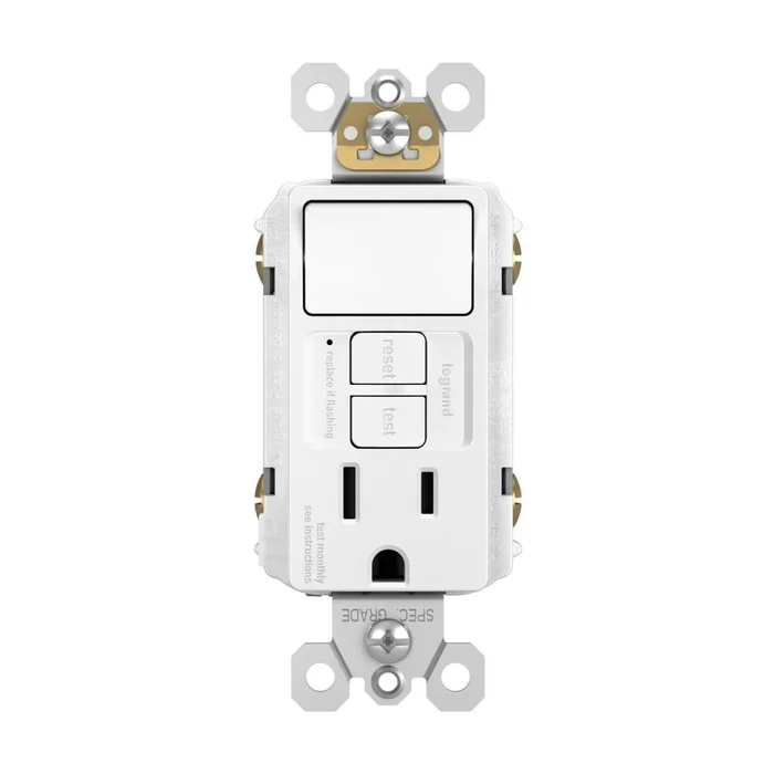 Legrand Radiant Single-Pole Switch with Test GFCI Outlet – White – 1597SWTTRWCCD4