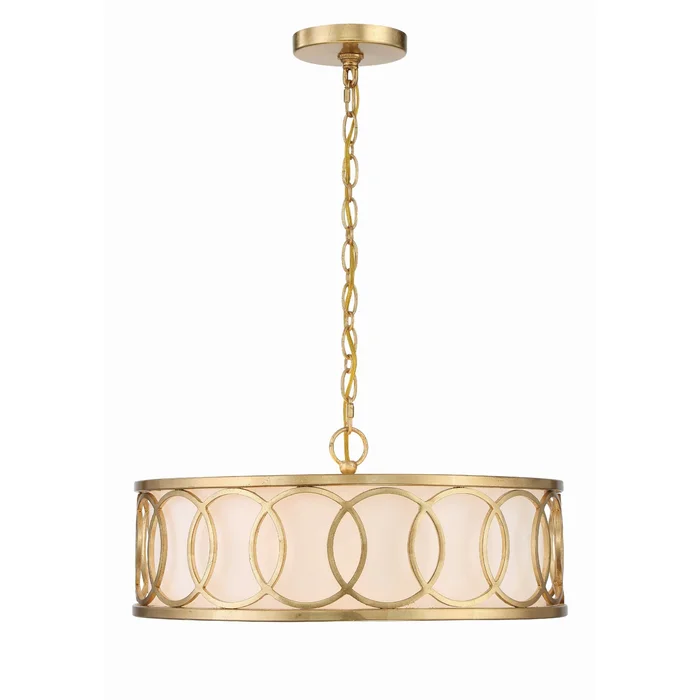 Libby Langdon Graham 6 Light Antique Gold Chandelier Silk Shade 18″W x 8″H x 18″D