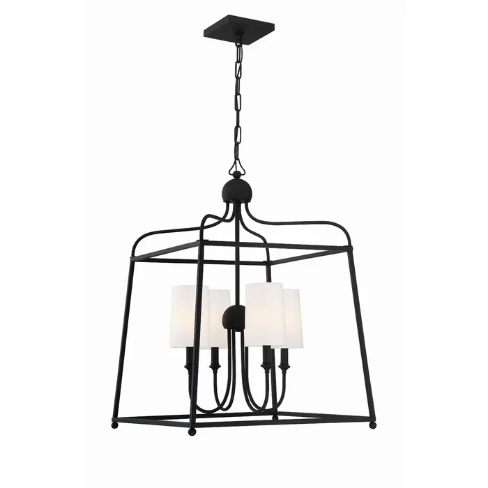 Libby Langdon Sylvan 4 Light Black Forged Lantern Chandelier Silk Shade 21.5″W x 29.75″H x 21.5″D
