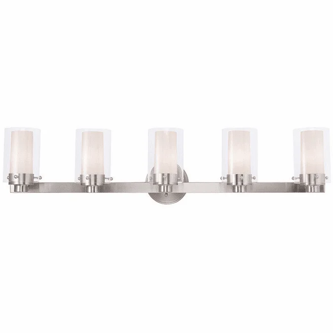 Livex 15455-91 Manhattan Contemporary Brushed Nickel 5-Light Bathroom Lighting Fixture