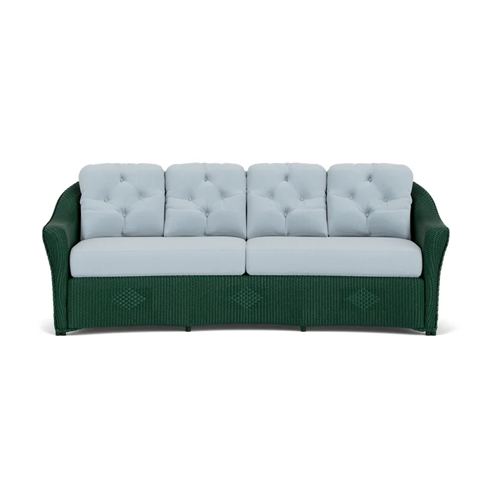 lloyd flanders reflections crescent sofa in woodland finish with unearth dew fabric grade c