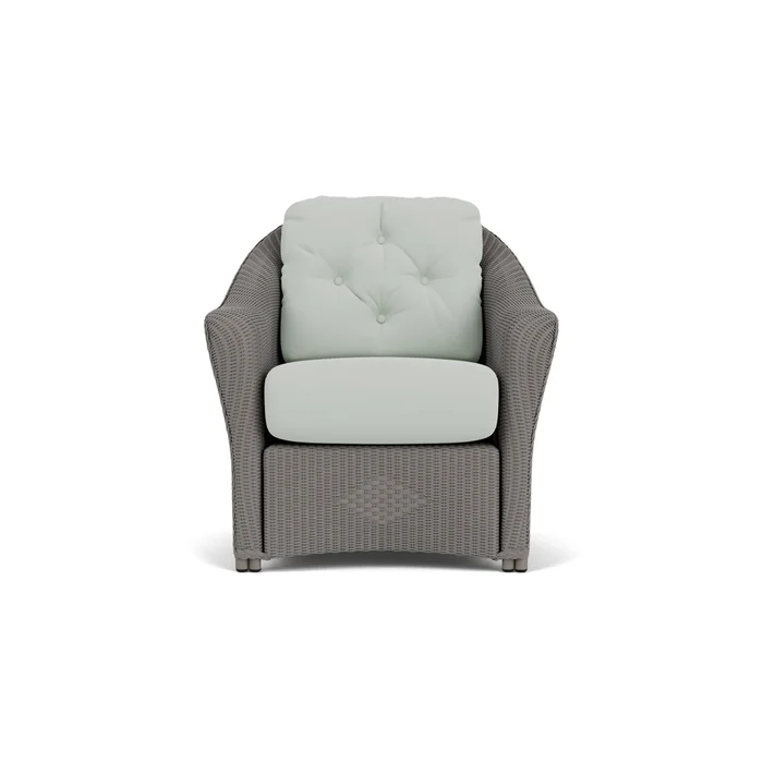 lloyd flanders reflections lounge chair in pewter finish with callen celadon fabric grade b