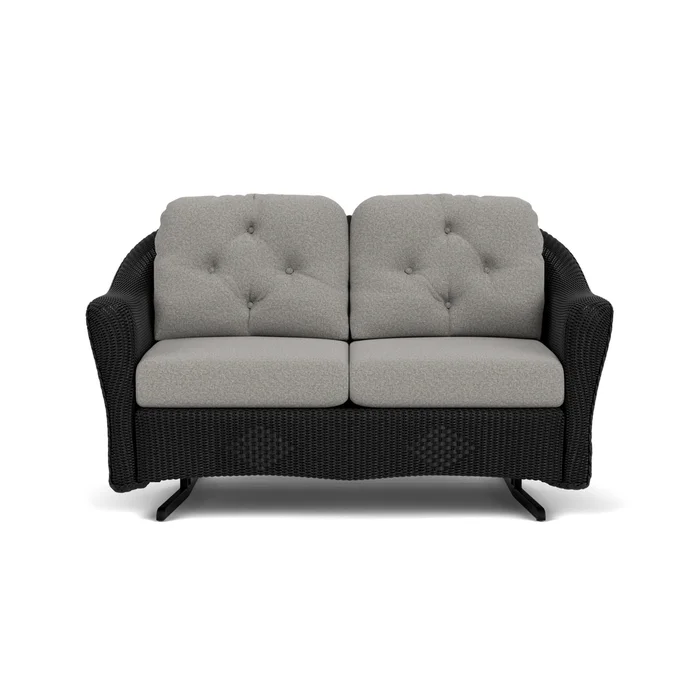 lloyd flanders reflections loveseat glider in ebony finish with rumba nickel fabric grade a
