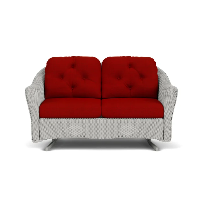 lloyd flanders reflections loveseat glider in platinum finish with partyline lollipop fabric grade b