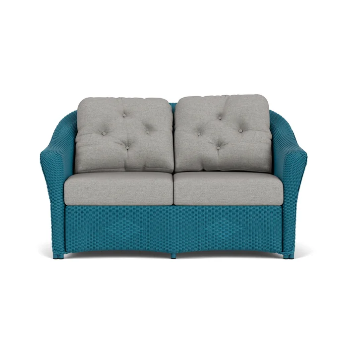 lloyd flanders reflections loveseat in peacock finish with demo stone fabric grade b