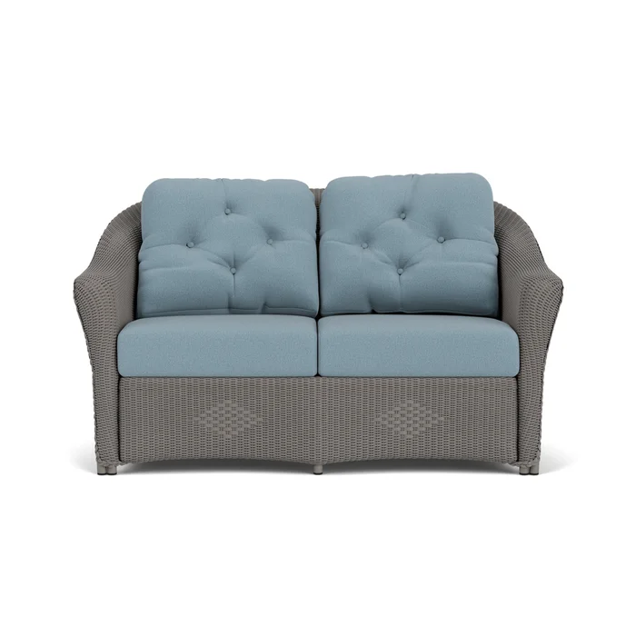 lloyd flanders reflections loveseat in pewter finish with unearth mist fabric grade c