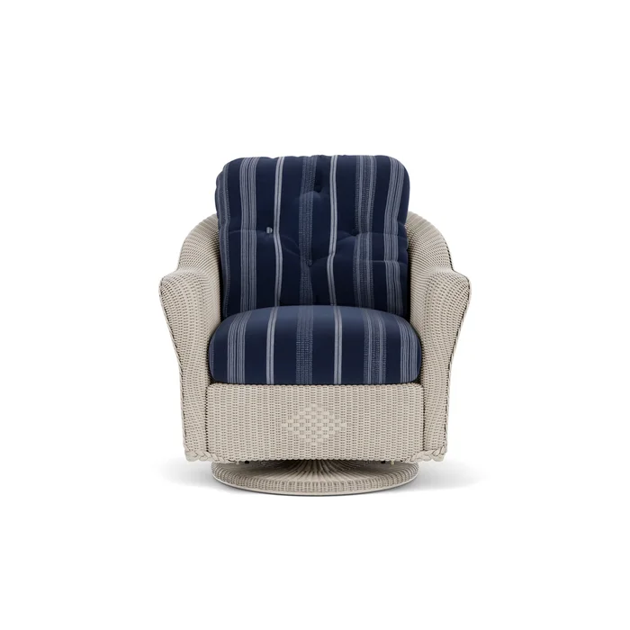 lloyd flanders reflections swivel glider lounge chair in linen finish with consider indigo fabric grade c