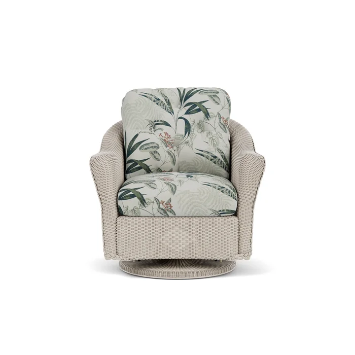 lloyd flanders reflections swivel glider lounge chair in linen finish with delicate botanical sage fabric grade d