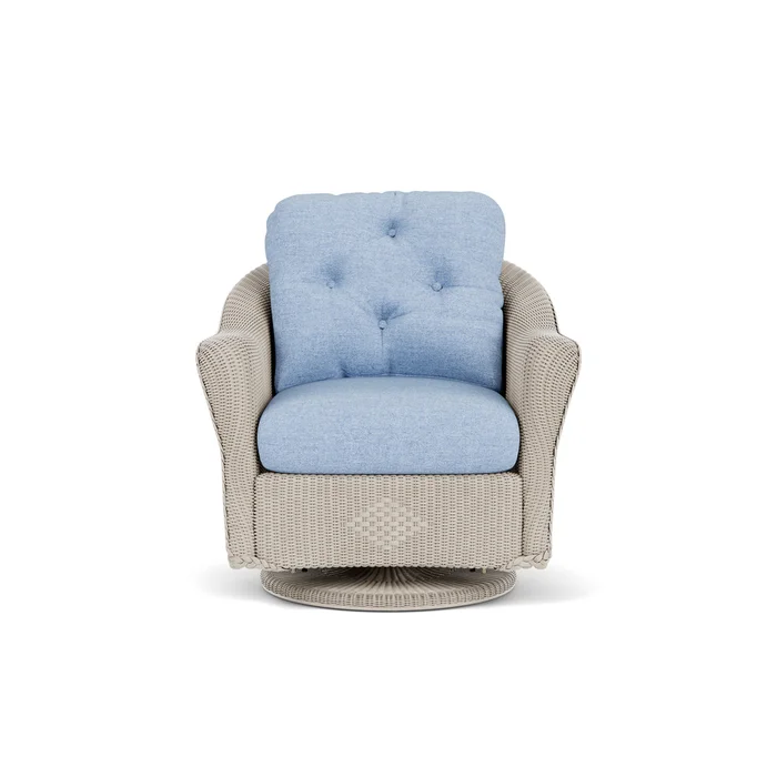 lloyd flanders reflections swivel glider lounge chair in linen finish with demo skyway fabric grade b