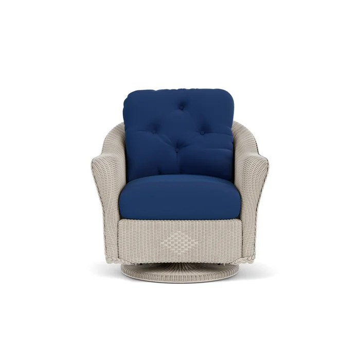 lloyd flanders reflections swivel glider lounge chair in linen finish with flagship lapis fabric grade b