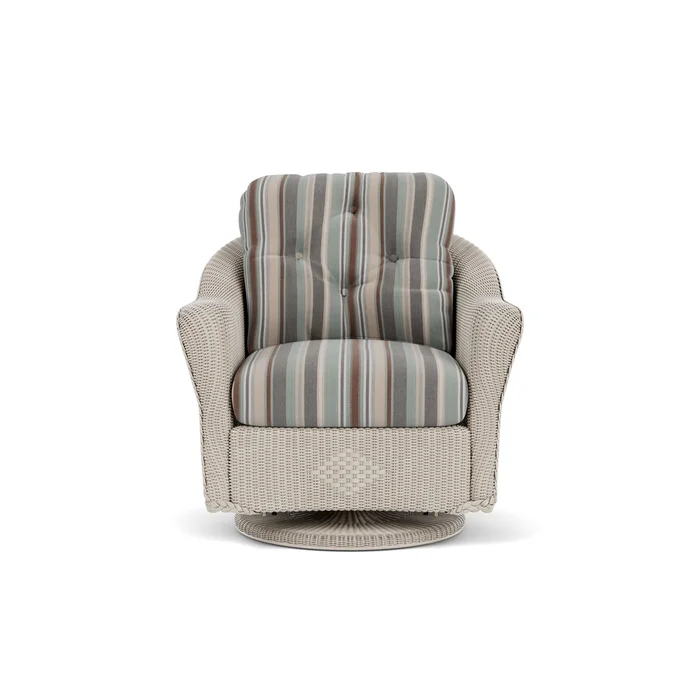 lloyd flanders reflections swivel glider lounge chair in linen finish with lima heron fabric grade c