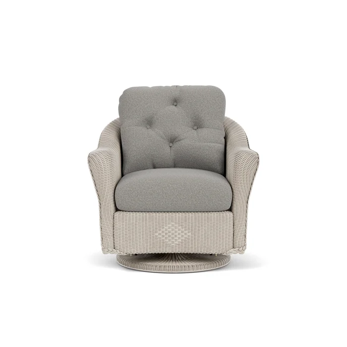 lloyd flanders reflections swivel glider lounge chair in linen finish with rumba nickel fabric grade a
