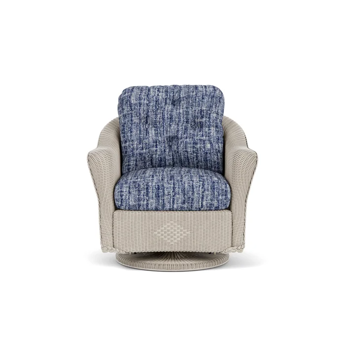 lloyd flanders reflections swivel glider lounge chair in linen finish with visions cobalt fabric grade c