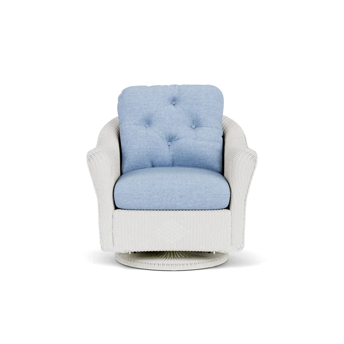 lloyd flanders reflections swivel glider lounge chair in matte white finish with demo skyway fabric grade b
