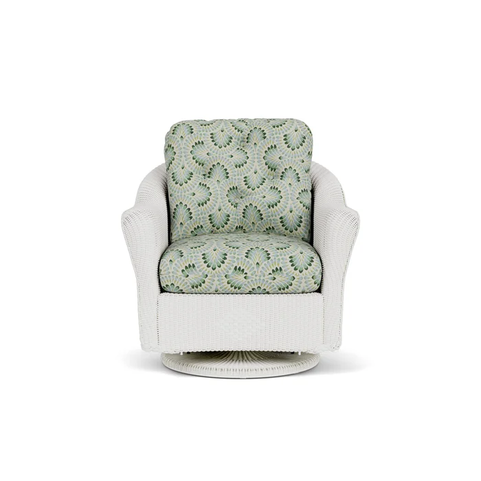 lloyd flanders reflections swivel glider lounge chair in matte white finish with plume spring fabric grade c