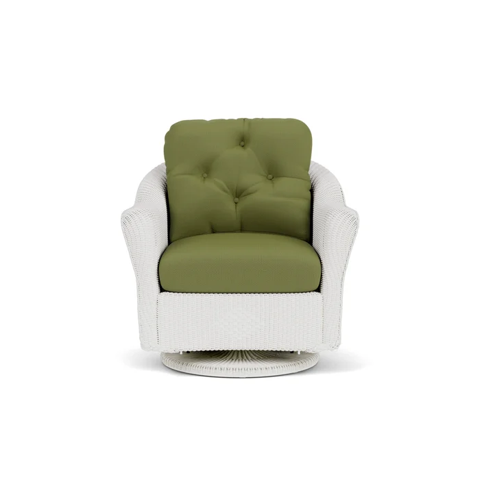 lloyd flanders reflections swivel glider lounge chair in matte white finish with reflections grass fabric grade b