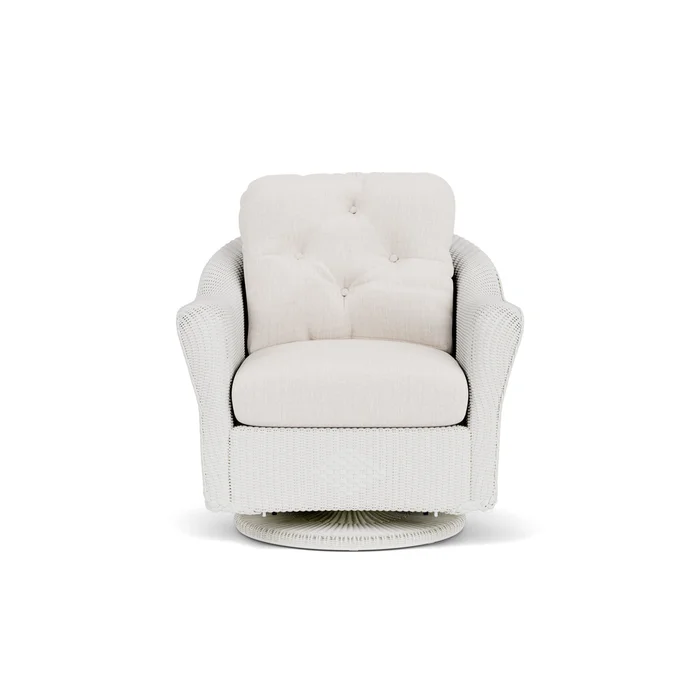 lloyd flanders reflections swivel glider lounge chair in matte white finish with reflections snow fabric grade b