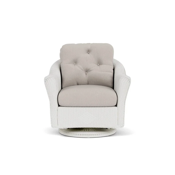 lloyd flanders reflections swivel glider lounge chair in matte white finish with remy cloud fabric grade b