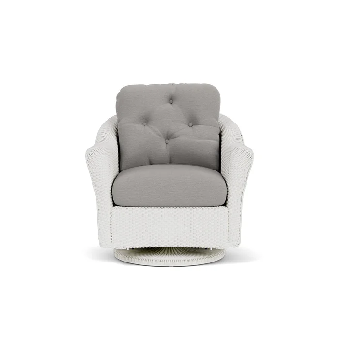 lloyd flanders reflections swivel glider lounge chair in matte white finish with remy shadow fabric grade b