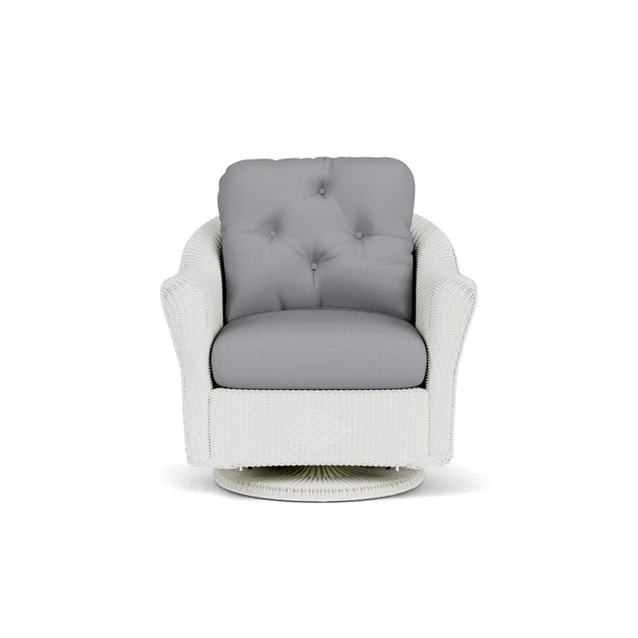 lloyd flanders reflections swivel glider lounge chair in matte white finish with sandberg pewter fabric grade b