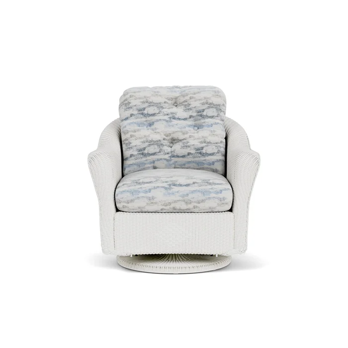 lloyd flanders reflections swivel glider lounge chair in matte white finish with stratosphere cloud fabric grade c