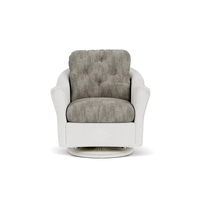 lloyd flanders reflections swivel glider lounge chair in matte white finish with surface slate fabric grade c