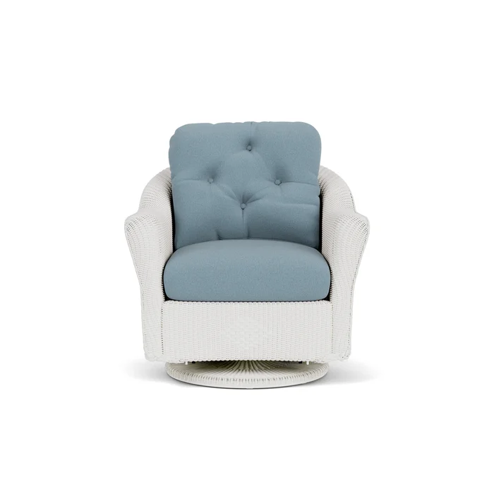 lloyd flanders reflections swivel glider lounge chair in matte white finish with unearth mist fabric grade c