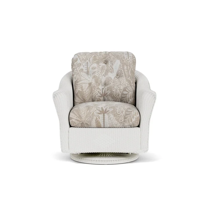 lloyd flanders reflections swivel glider lounge chair in matte white finish with wayfarer dune fabric grade d