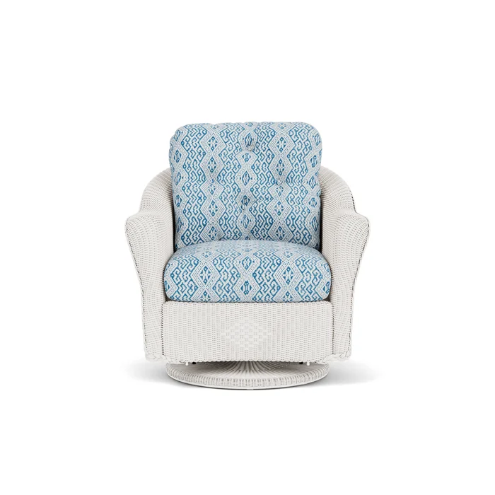 lloyd flanders reflections swivel glider lounge chair in white finish with aman capri fabric grade c
