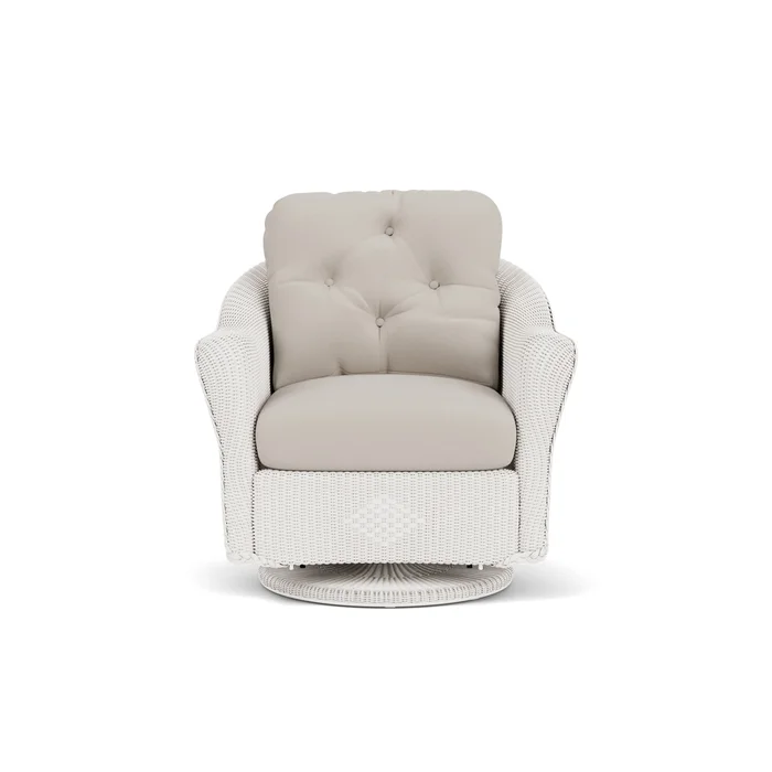 lloyd flanders reflections swivel glider lounge chair in white finish with azulu twine fabric grade b