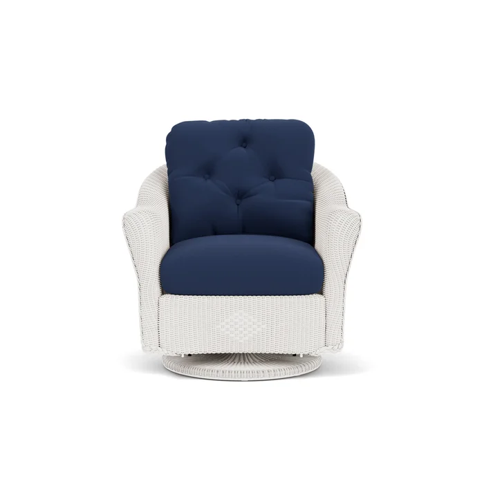 lloyd flanders reflections swivel glider lounge chair in white finish with beach navy fabric grade a