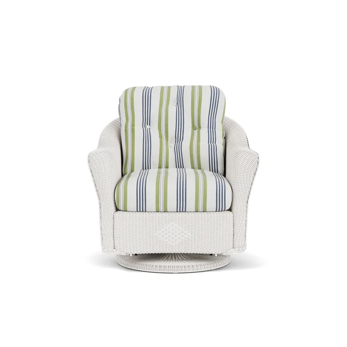 lloyd flanders reflections swivel glider lounge chair in white finish with berkely hall green fabric grade b