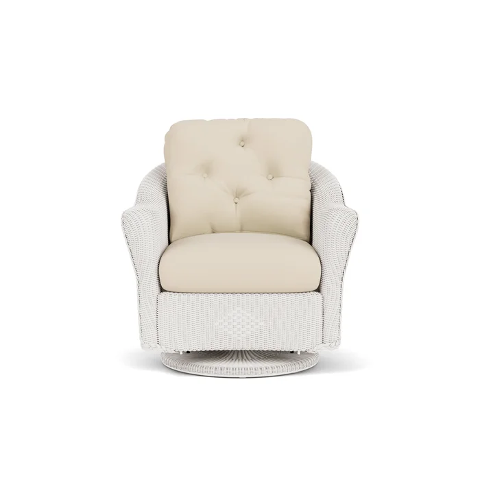 lloyd flanders reflections swivel glider lounge chair in white finish with callen pearl fabric grade b