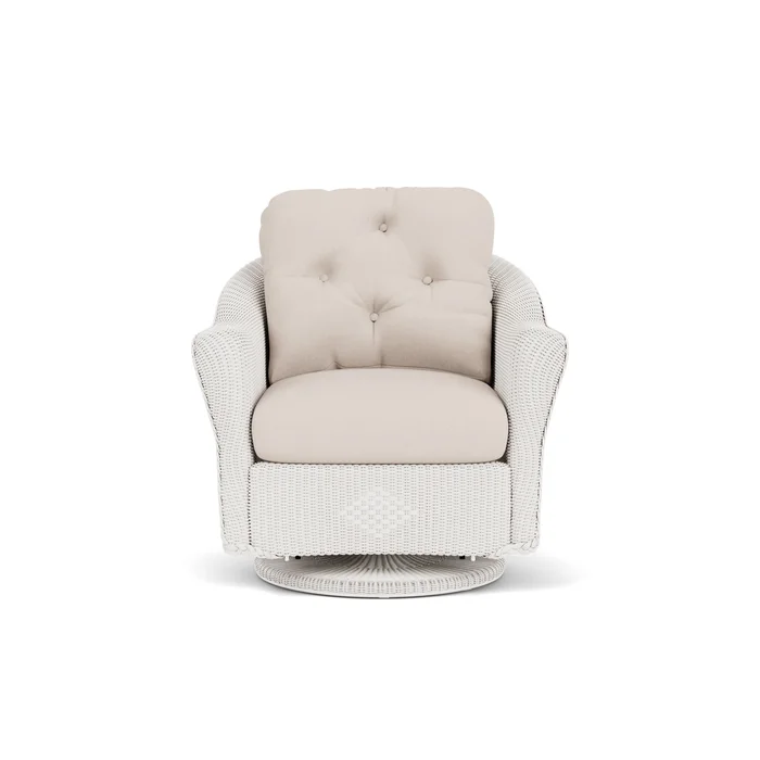 lloyd flanders reflections swivel glider lounge chair in white finish with canvas birds eye fabric grade a