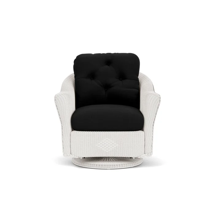 lloyd flanders reflections swivel glider lounge chair in white finish with canvas black fabric grade a