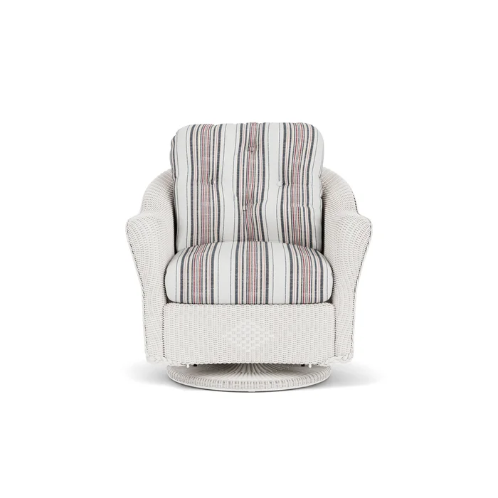 lloyd flanders reflections swivel glider lounge chair in white finish with deering cadet fabric grade c
