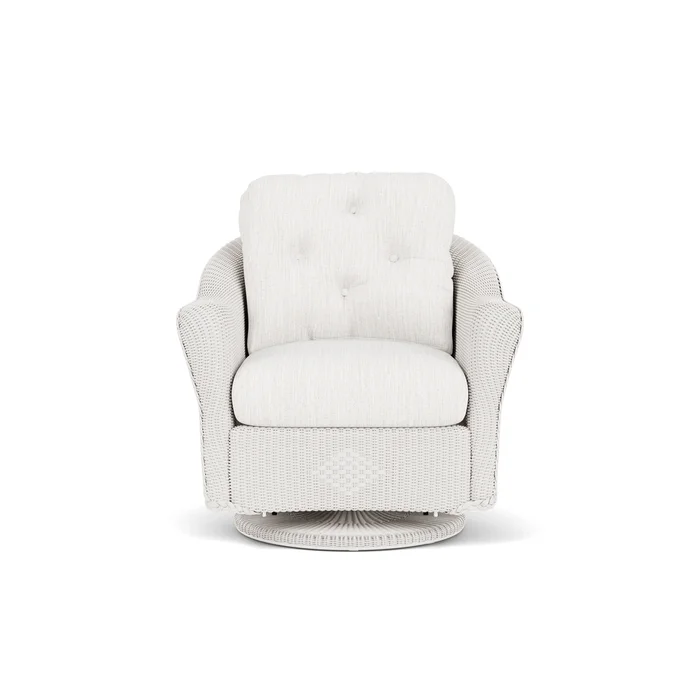 lloyd flanders reflections swivel glider lounge chair in white finish with friendly natural fabric grade b